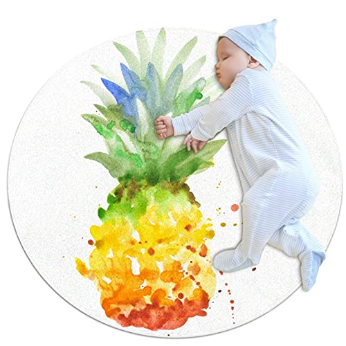 Kindergarten Teppich Ananas Runde Teppiche für Princess Castle Weiche kreisförmige Teppiche für Kinder Baby Schlafzimmer Playhouse Teppich Kinderzimmer Teppiche 100x100cm