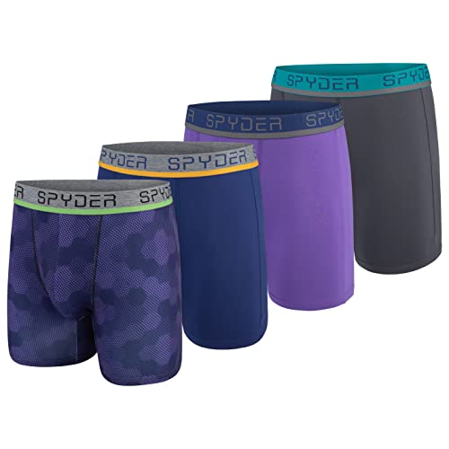 Spyder Herren-Boxershorts, 4 Stück, Poly-Spandex, Performance-Boxershorts, Unterwäsche, Violett/Marineblau/Lila/Grau, Medium