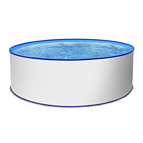 Paradies Pool® Aufstellpool Becken Set - Gartenpool mit Stahlwand in rund mit Blauer Folie inkl. hochwertigen Skimmer mit Einlaufdüse Unterlegvlies & Zubehör (300 x 120)
