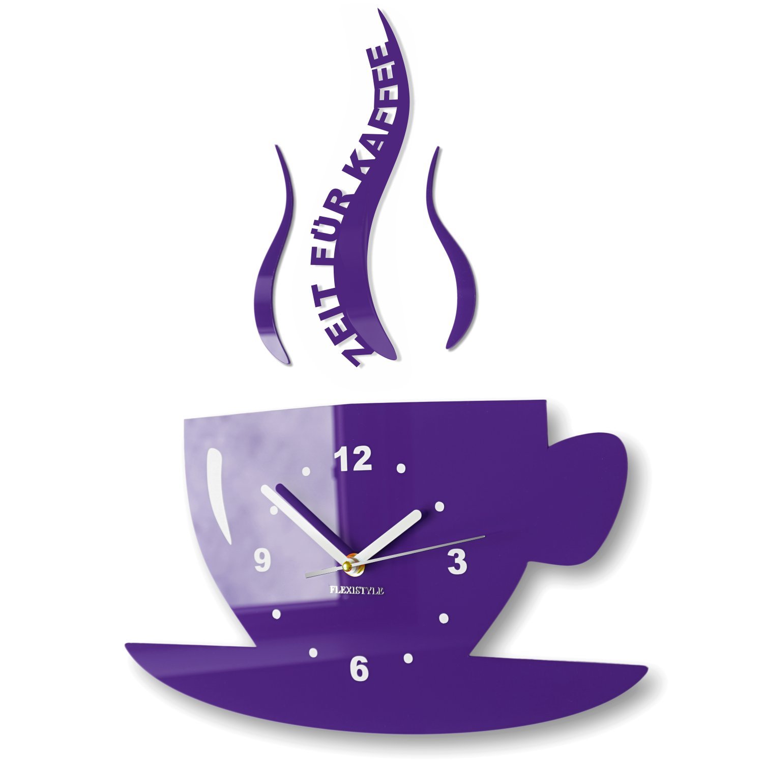FLEXISTYLE Tasse Zeit für Kaffee Moderne Küche Wanduhr, 3D römisch, wanduhr deko (Violett (blaubeere))