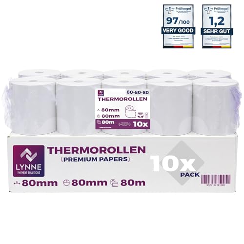 10x Thermorollen - Bonrollen - Kassenrollen 80mm x 80m x 12mm (80x80x12) für alle gängigen Thermopapier Kassen-Bondrucker – BPA Frei
