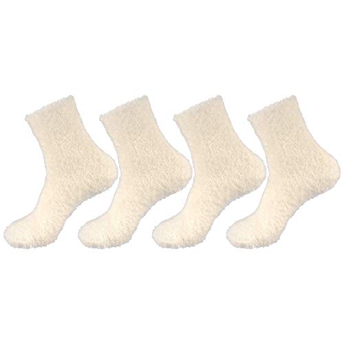 BambooMN Men's Extra Large Comfy Soft Warm Plush Slipper Bed Fuzzy Socks - White - 4 Pairs