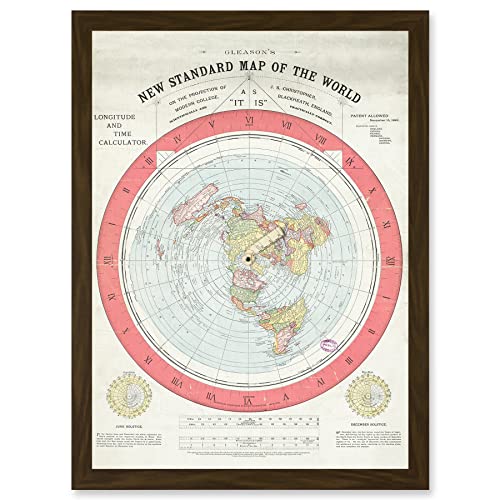 1892 World Time Calculator Flat Earth Map Gleason Artwork Framed A3 Wall Art Print Welt Karte Mauer