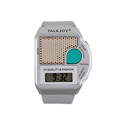 TalkJoy (FR Französisch) Sprechende Uhr, Zeitansage, Alarm, Uhr, Silber, sprechende Armbanduhr