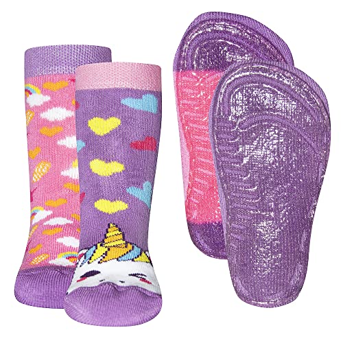 EWERS 2er Pack Einhorn Stoppersocken SoftStep, Socken mit Antirutschsohle für Mädchen, Anti-Rutsch-Socken mit Gummisohle, 2 Paar rutschfeste Kindersocken, Größe 18-19