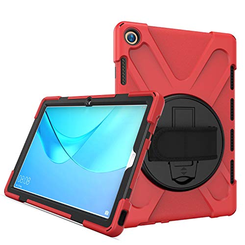 YGoal Hülle für Huawei MediaPad M5 - Handschlaufe/Schultergurt Robuste Schutzhülle mit Fallschutz und 360-Grad-Drehständer Case Cover für Huawei MediaPad M5 10.8, Rot