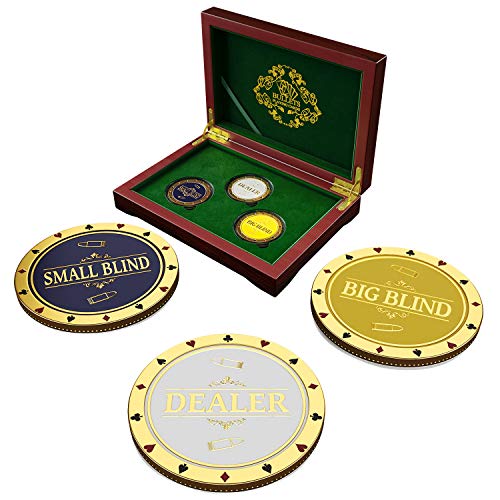 Bullets Playing Cards Dealer Button Set aus Metall, inklusive Big Blind und Small Blinds Button, auch geeignet als Card Guard
