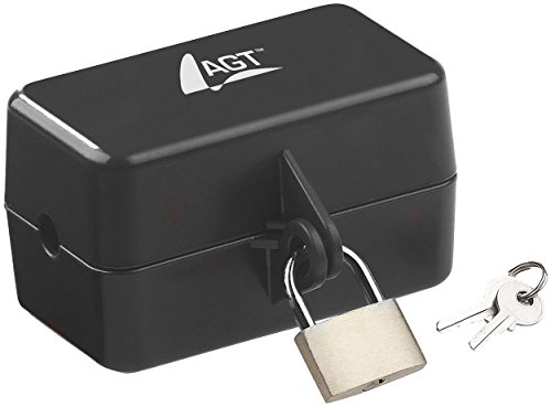 AGT Steckerschloss: Abschließbare Stromstecker-Schutzbox mit Vorhängeschloss, 2 Schlüssel (Steckersafe, Stecker abschließen, Steckdosenschloss Waschmaschine)