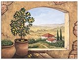 ARTland Wandbild Alu Verbundplatte für Innen & Outdoor Bild 80x60 cm Fensterblick Fenster Toskana Italien Landschaft Aussicht Malerei T5ZG