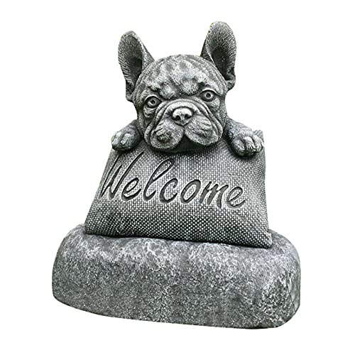 Frdun Französische Bulldogge Willkommens Skulptur, Französische Bulldogge Statue Gartendekoration Willkommenshausschild, Harz Handwerk Ornamente Drinnen Draußen Skulptur