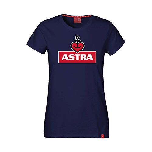 ASTRA Damen T-Shirt Navy-blau, Damen-Bekleidung, Bier zum Anziehen als T-Shirt Print, mit dem typischen Herz-Anker, Geschenk-Idee für Frauen (M)