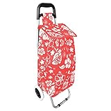 klappbarer Treppensteiger Einkaufstrolley Einkaufsroller Trolley Einkaufskorb leicht Blumenmuster mit Rädern, Farben:Rot
