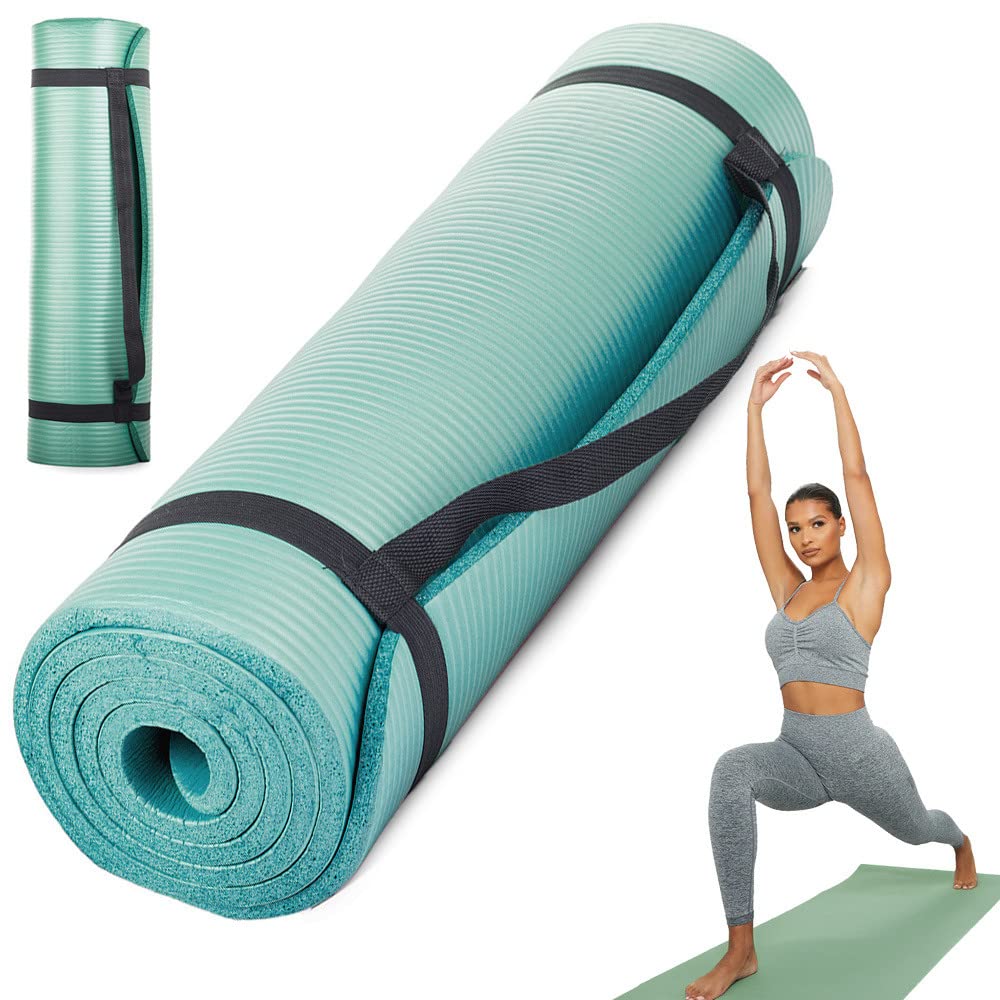 Yogamatte 180x60 mit Tragegurt, Türkis, Rutschfest, Areobic, Yoga, Fitnessmatte, Dicke 1 cm, Fitness (Türkis)