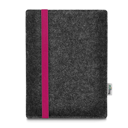 stilbag e-Reader Tasche Leon für Amazon Kindle Paperwhite (11. Generation) | Wollfilz anthrazit - Gummiband pink | Schutzhülle Made in Germany