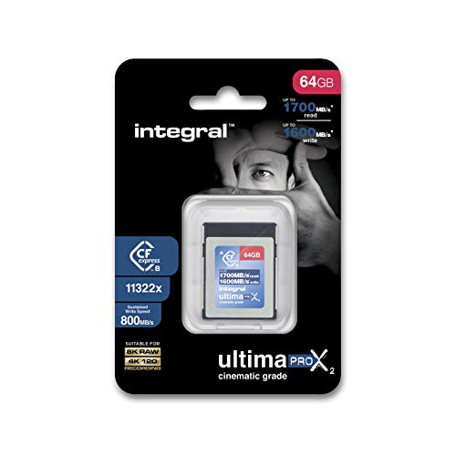 Integral 64 GB CFexpress-Speicherkarte Typ B 2.0 8K RAW und 4K 120 FPS 1700MB/s Lesegeschwindigkeit 1600MB/s Schreibgeschwindigkeit Entwickelt für Kameraleute und professionelle Fotografen