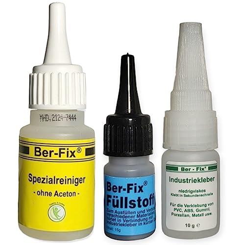 Ber-Fix® Starter Kunststoff-Kleber Set SCHWARZ mit Primer - Schweissnaht Kleber für PVC ABS PE PP Silikon Teflon PLA Plastik Gummi Stein Holz Keramik Porzellan (Schweißnaht + Reiniger / Löser, Basis-Set)