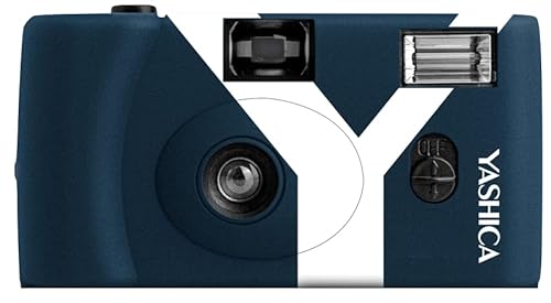 Yashica MF1 dunkel blau Kleinbild Kamera Set (Kamera+eingeletem Film+Batterie+Tragegurt) eine NACHHALTIGE nachladbare Einwegkamera
