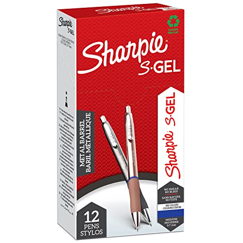 Sharpie S-Gel | Metall-Gelstifte | Mittlere Spitze (0,7 mm) | Stahlgrau & Roségold | Blaue Tinte | 12 Stück