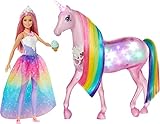 Barbie FXT26 - Dreamtopia Magisches Zauberlicht Einhorn mit Berührungsfunktion, Licht und Sound, Puppen Spielzeug und Puppenzubehör ab 3 Jahren, Mehrfarbig