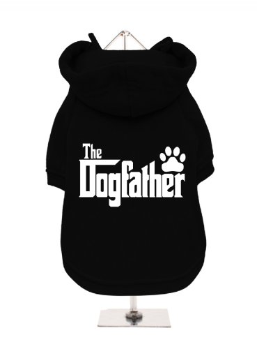 UrbanPup Kapuzenpullover für Hunde, mit Fleecefutter, Aufschrift " The Dogfather", Schwarz/Weiß