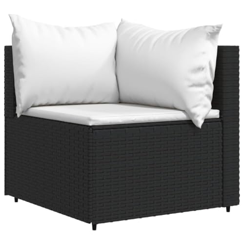 Makastle Gartenmöbel Modular Ecksofa mit Kissen, Gartensofa Lounge Sofa Einzelsofa Outdoor Terrasse Sessel Gartenstuhl, Schwarz Poly Rattan 63 x 63 x 57,5 cm