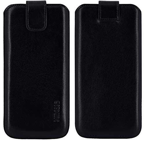 Suncase ECHT Ledertasche Leder Etui *Slim-Edition* kompatibel mit Sony Xperia 1 III 3 (2021) Hülle (mit Rückzugsfunktion und Magnetverschluss) in schwarz