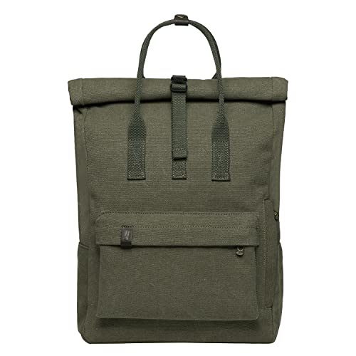 KAUKKO Retro Canvas Rucksack Handgepäck Damen Herren Vintage Rollup Daypack Handtasche mit Laptopfach 12 Zoll für Arbeit, Schul, Ausflüge, Uni, 42cm, 16L, Grün-K1047-2