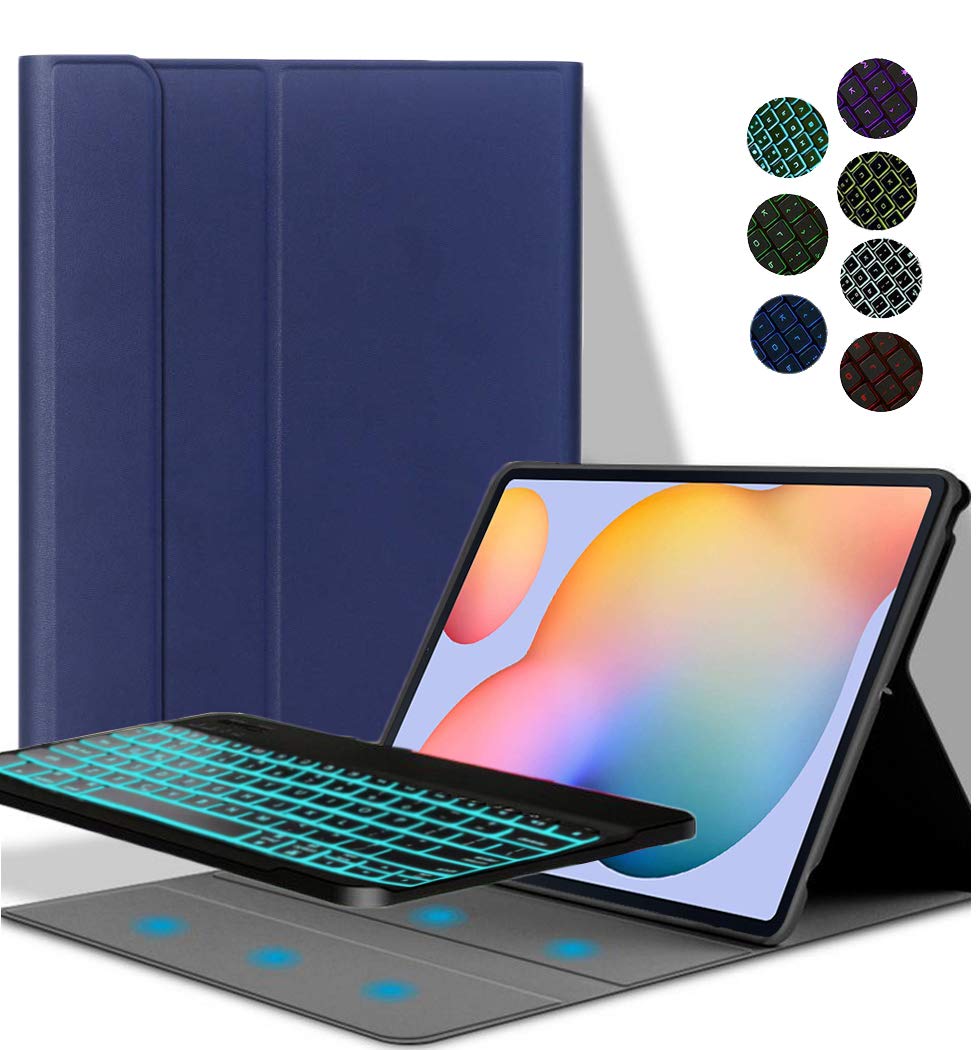 YGoal Tastatur Hülle für Huawei MatePad 10.4,(QWERTY Englische Layout) 7 Colors Backlit Ultradünn PU Leder Schutzhülle mit Abnehmbarer drahtloser Tastatur für Huawei MatePad 10.4, Blau