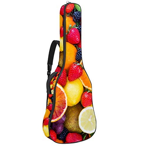 Gitarren-Gigbag, wasserdicht, Reißverschluss, weich, für Bassgitarre, Akustik- und klassische Folk-Gitarre, frische Früchte, Erdbeere, Maulbeere, Orange, Traube