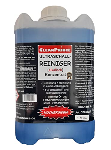 CleanPrince Ultraschallreiniger 10 Liter alkalisch | für Teilewaschgeräte Ultraschallreinigungsmittel Öl Fett und Harz