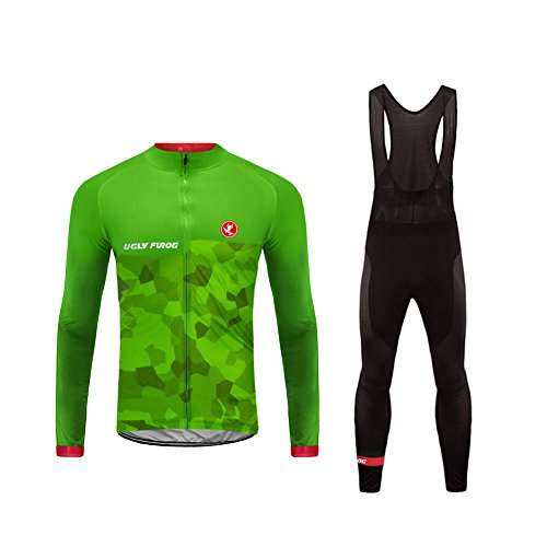 Uglyfrog Winter Radtrikot Set Pro Thermo Fahrradhose Lang Pro + Thermo Fahrradtrikot Langarm Pro Windstopper Atmungsaktiv Winddicht Reflektoren