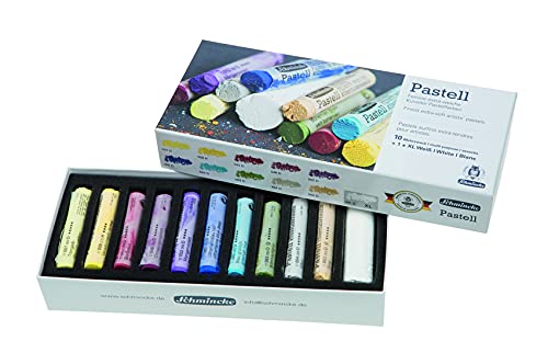 Schmincke – Pastell, Karton-Set mit 10 Farben + 1 x Weiß in XL, 77 751 097, Holzkasten mit 11 Pastellstiften, handgefertigte Pastelle, brillante, samtmatte, höchst lichtechte Farbtöne