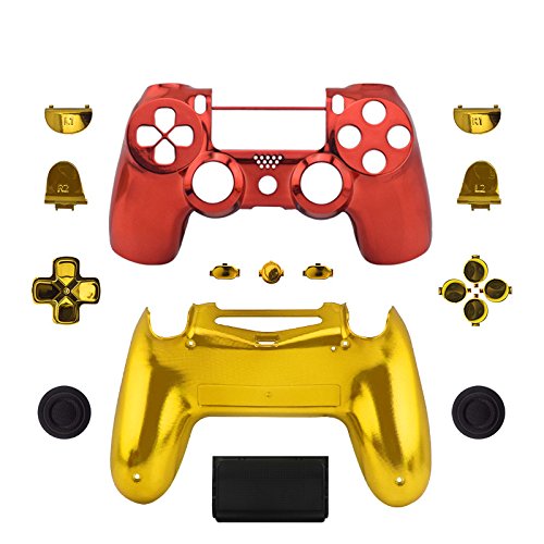 WPS Chrom Controller Case Collection Full Gehäuse + Full Tasten für PS4 Playstation Slim Pro (jdm-040) Controller Metallic Chrome Red & Gold