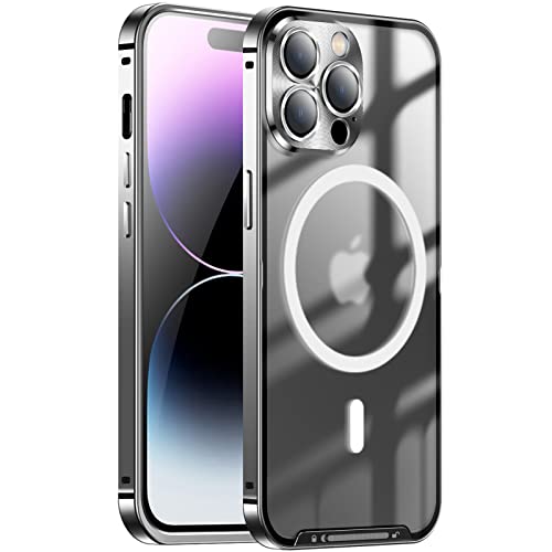 LOXO CASE Metallrahmen Hülle für iPhone 14/14 Plus/14 Pro /14 Pro Max, Transluzent Harte PC Rückseite[Kompatibel mit MagSafe] Anti-Fingerabdruck Anti-Kratzer Schutzhülle,Black,iPhone14 Pro Max