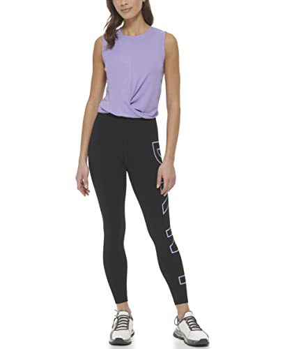 DKNY Women's Exploded Logo High Waist 7/8 Leggings, Black/Tulip Purple, X-Large