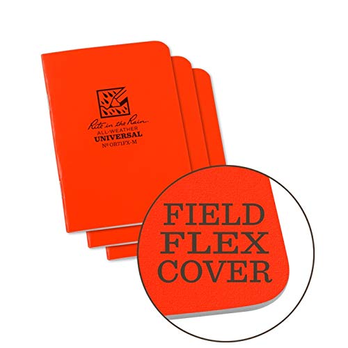 Rite in the Rain OR71FX-M Mini-Notizbuch, 8,3 x 11,7 cm, orangefarbener Einband, universelles Muster, 3 Stück