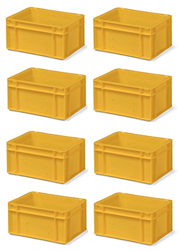 8 Stk. Transport-Stapelkasten TK314-0, gelb, 300x200x145 mm (LxBxH), aus PP, Volumen: 5.5 Liter, Traglast: 25 kg, lebensmittelecht, made in Germany, Industriequalität