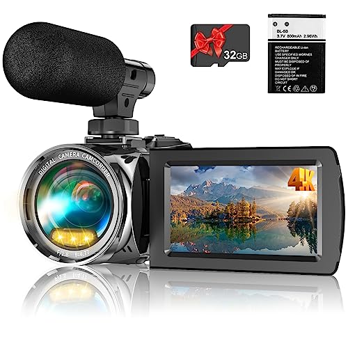 Windancy 4K Videokamera Camcorder Ultra HD 1080P Vlogging Kamera für YouTube, 18X Digitalzoom 3 Zoll IPS 270° drehbarer Bildschirm Kamera Recorder mit Mikrofon