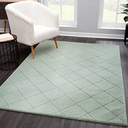 carpet city Teppich Hochflor Wattiert Einfarbig - Jade-Grün 120x170 cm Rechteckig - Weicher Wohnzimmerteppich - 3D-Optik, Hoch-Tief-Effekt - Moderne Teppiche Schlafzimmer