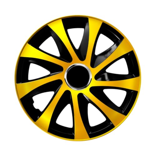 Luckyberg Radkappen 13 Zoll Drift | Zierkappen in vielen Farben, Radzierblenden 4er-Set für die meisten Automarken und Stahlfelgen. Felgenabdeckung für Autofelgen. (13" - Gold/SCHWARZ)