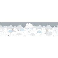 Lovely Kids 403744 Bordüre selbstklebend Dreamy Sky Wandbordüre mit niedlichen Wolken für Babyzimmer und Kinderzimmer Wandtattoo für Mädchen und Jungen, hellblau, Weiß, Hellgrau, Grau, Pastellblau