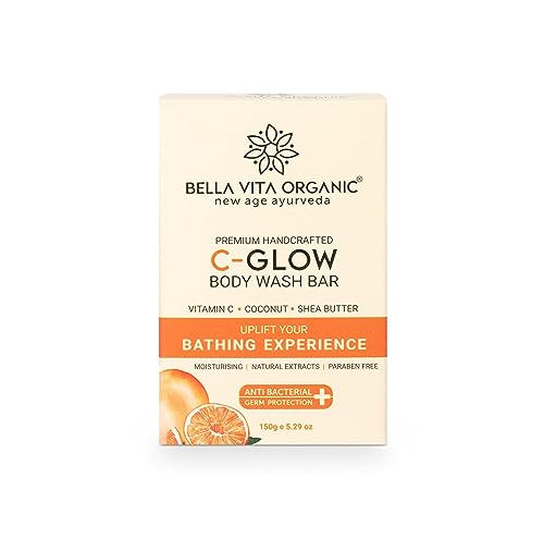 Bella Vita Bio-C-Glow-Körperwaschseife, natürliche Seife mit Vitamin C, Kokosnuss, Sheabutter und Aloe Vera für Aufhellung, Pigmentierung und Hautunreinheiten, 150 g