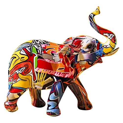Pevfeciy Elefant Skulptur Dekoration Kreative Bunte Graffiti Schreibtisch Dekor Tierkunst Tier Statue Kreative Verzierung Retro Figur Dekoration Zubehör,A
