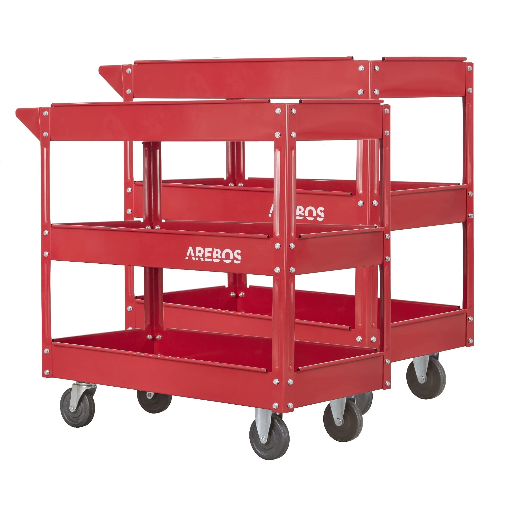 Arebos Werkstatt-Rollwagen Montagewagen | Werkzeugwagen | Belastbarkeit bis zu 100 kg | 3 Fächer - 2er Set