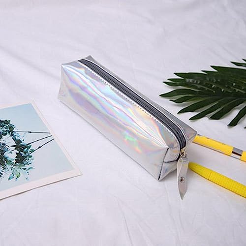 AkmAsk Holografisches schillerndes Laser-Federmäppchen für Mädchen Jungen PU Schulbedarf Schreibwaren Geschenk Schule Niedliche Bleistiftbox-Silber