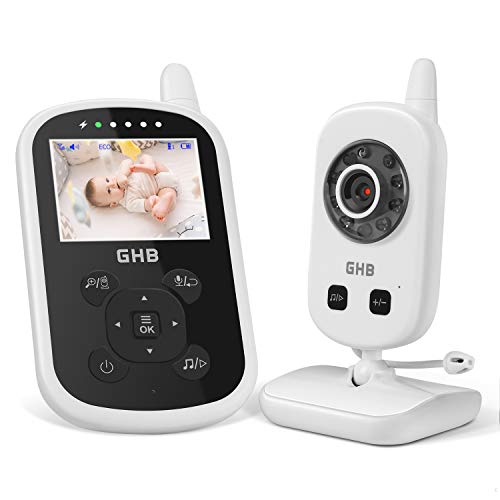 GHB Baby Monitor Babyphone Video 2,4 GHz ECO Modus Gegensprechfunktion Temperatursensor Reichweite ca. 300m Schlaflieder Weiß