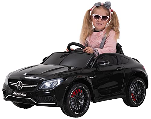 Actionbikes Motors Spielzeug Elektroauto Mercedes Benz C63 - Lizenziert - Ledersitz - Rc Fernbedienung - Elektro Auto für Kinder ab 3 Jahre - Kinderauto (Schwarz)