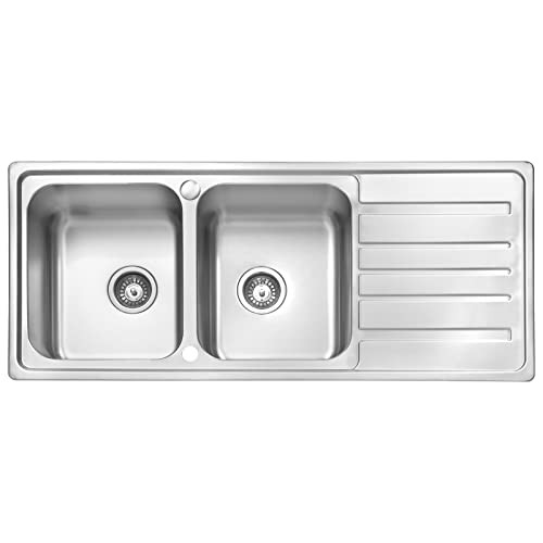 JASSFERRY Küchenspüle 2 Becken Einsatz, Umkehrbarem Abtropffläche Waschbecken Edelstahl Einbau Abfluss Rohrsatz, Doppelschüssel
