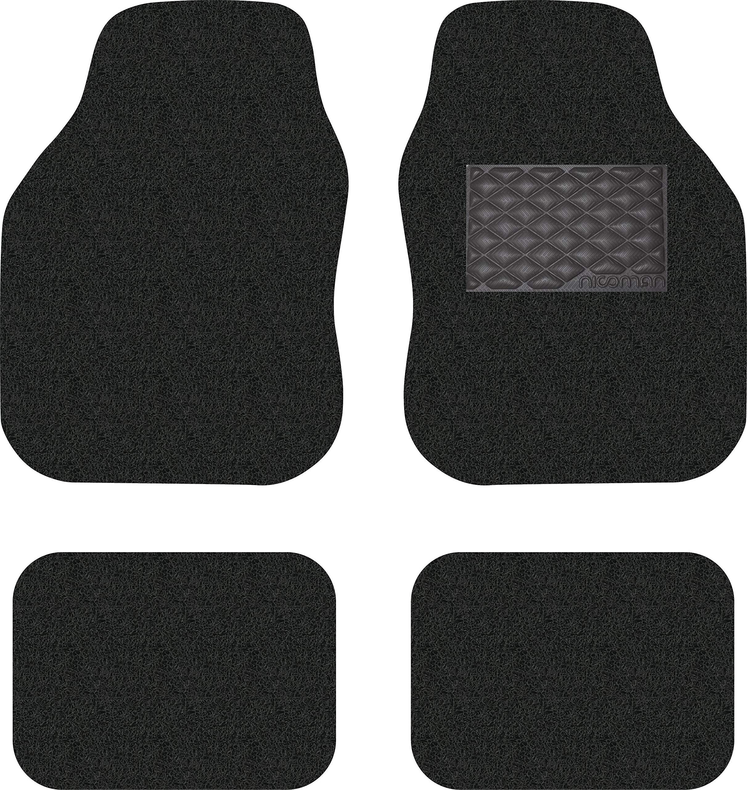 Nicoman Universal Non-Slip Dirt-Traper Jet-Washable Car Mat(Black, Full Set 4-Piece)