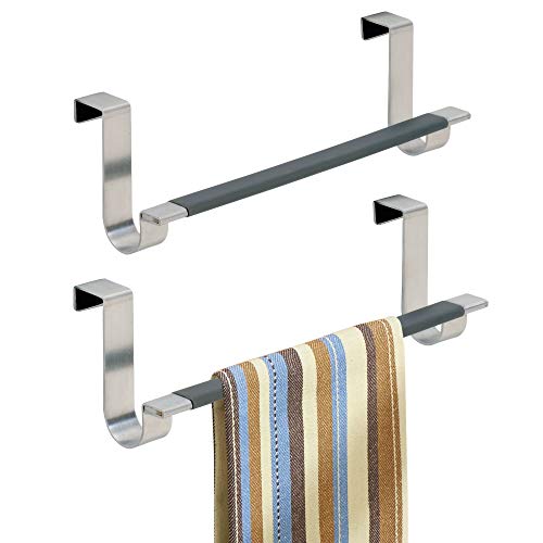 mDesign 2er-Set Handtuchhalter ohne Bohren für Küche und Bad – praktische Handtuchstange zum über die Tür hängen – moderner Geschirrtuchhalter aus gebürstetem Edelstahl – Silber